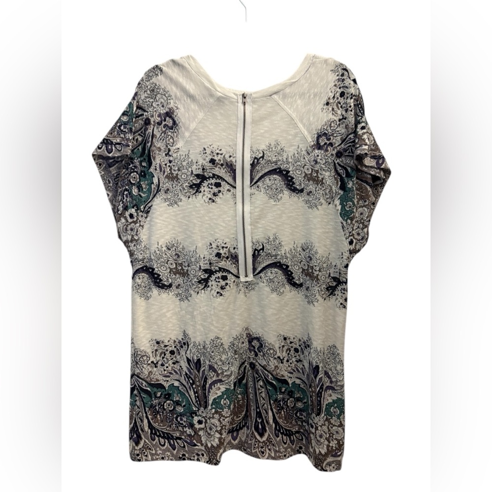 Free People Paisley Print Short Sleeve Tunic Top - Cream and Green - Picture 3 of 5